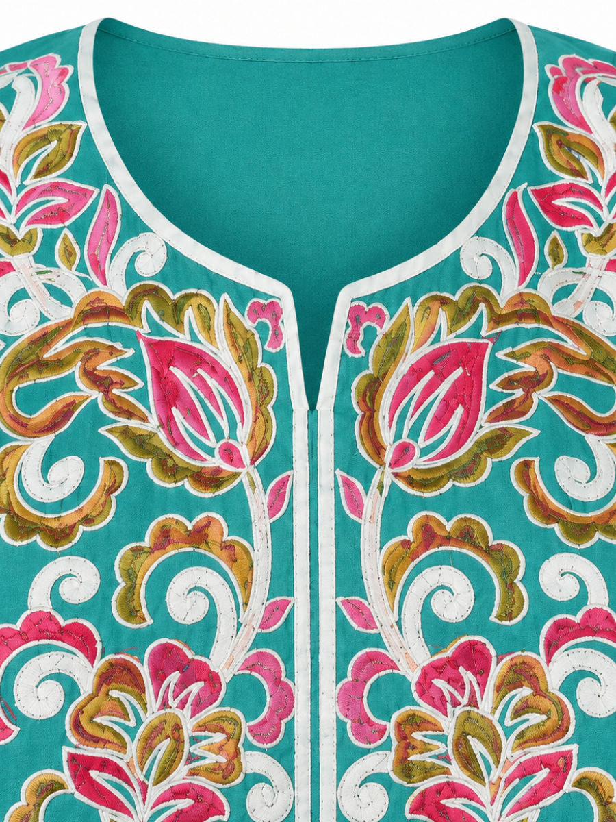 Noor : Aari embroidery summer kurti | Ocean Teal